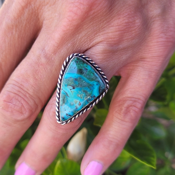 🩵Crysocolla Malachite Gemstone Ring Sterling Silver 925 Stamped - Picture 3 of 5